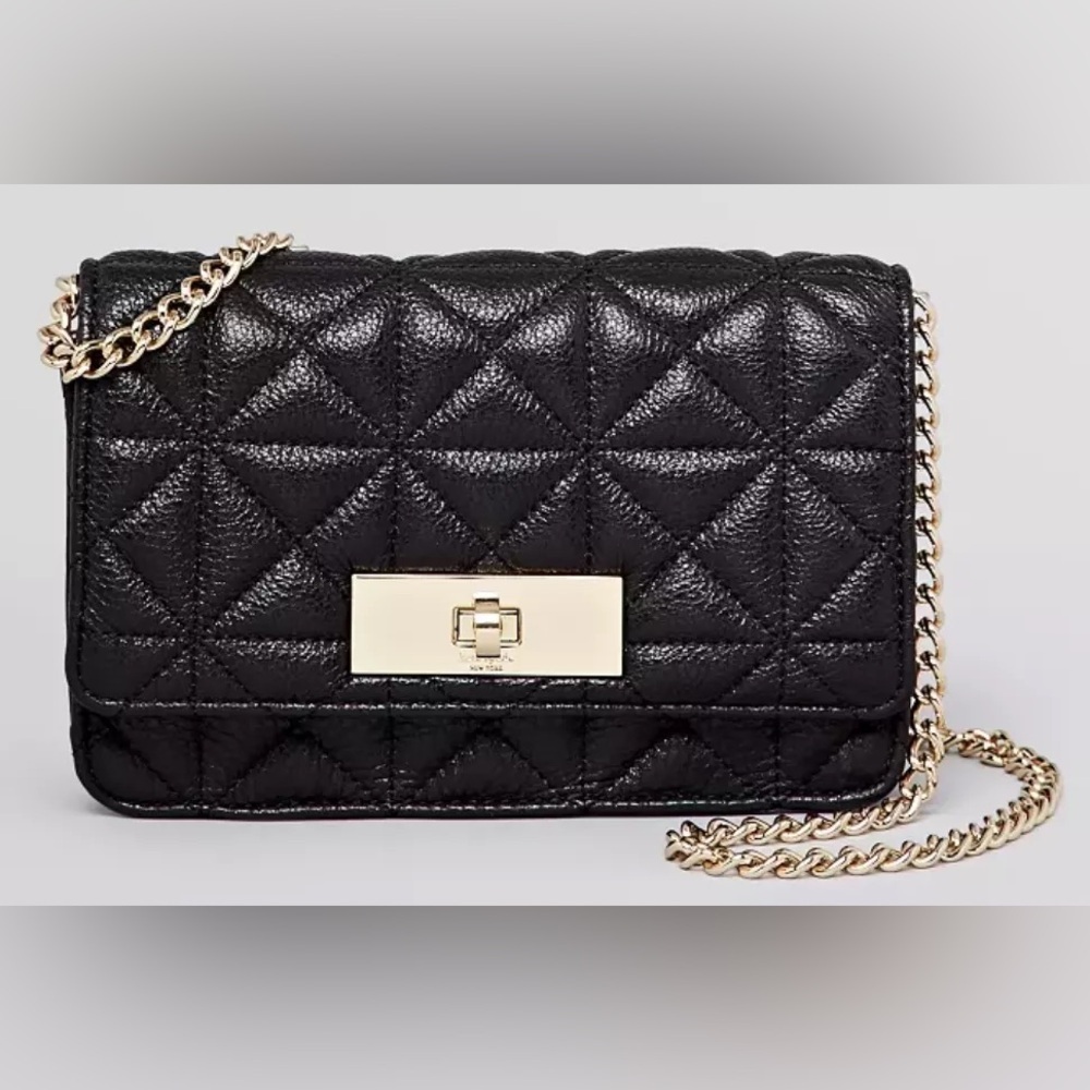Kate Spade Black & Gold Clutch with Gold Metal shoulder strap